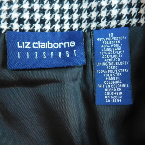 LizSport Liz Claiborne Wool Blend Black Houndstooth Wrap Skirt Sz 10 Vintage EUC - Picture 4 of 11